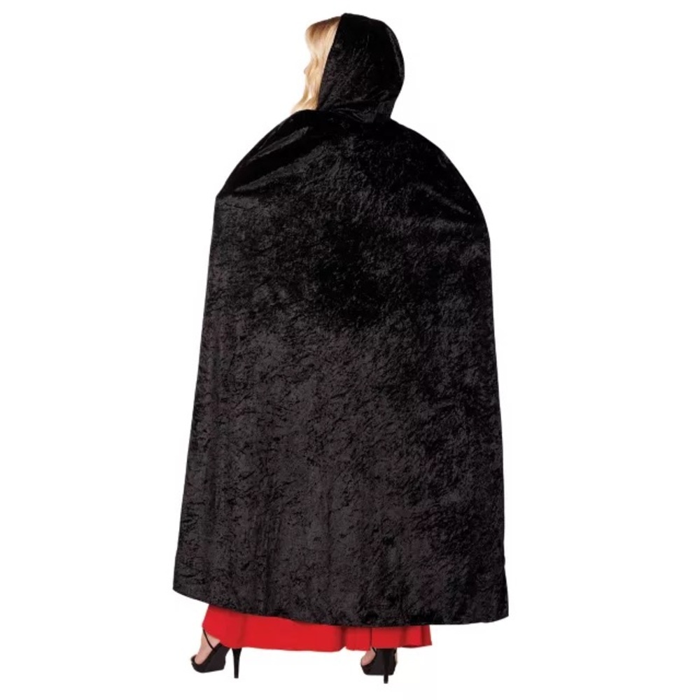 Velvety Feel Costume Hooded Cape Cloak Hook-and-Loop Closure Halloween Party